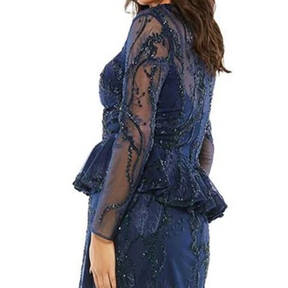 Mac Duggal Midnight Blue Embellished Peplum Midi Dress - Picture 3 of 4